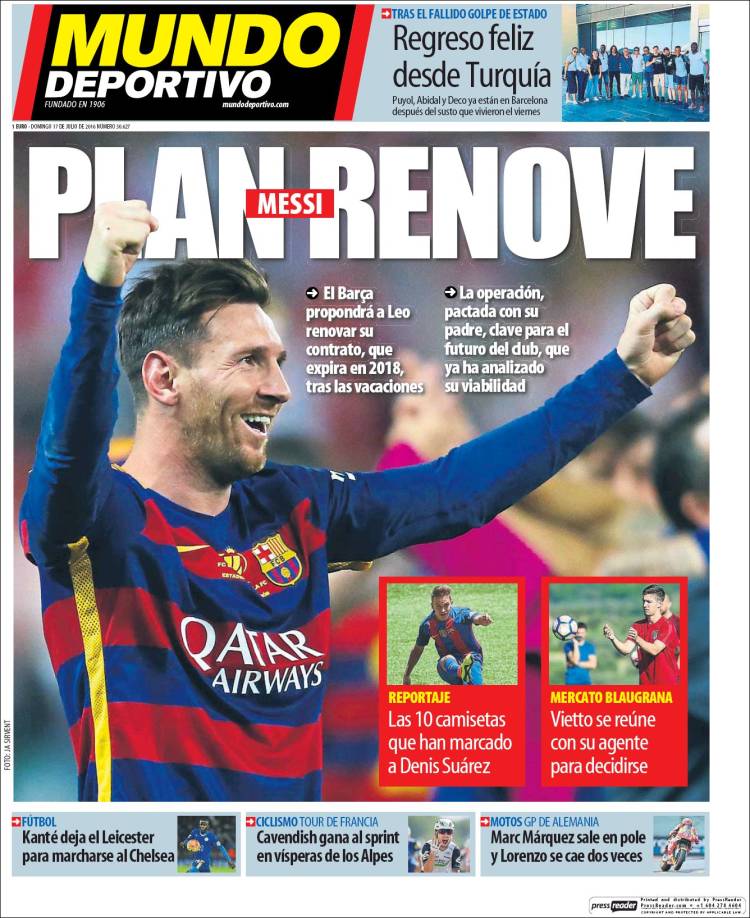 Mundo Deportivo Portada Messi 17.07.16