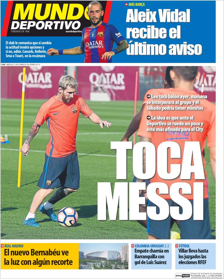 Mundo Deportivo Portada Messi 12.10.16 