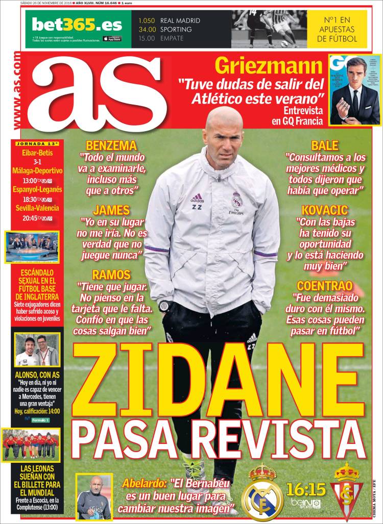 As Portada Zidane 26.11.16