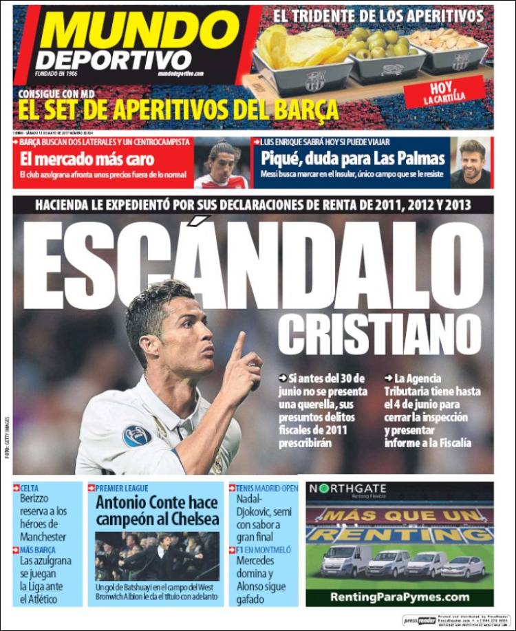 Mundo Deportivo Portada Escándalo Cristiano 13.05.17