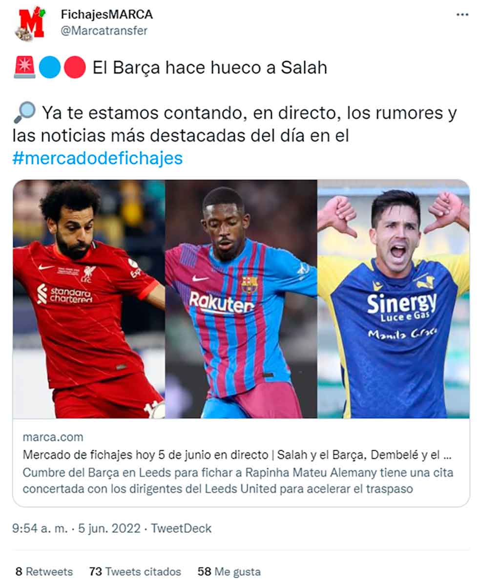 Tuit Marca hueco Salah Barça