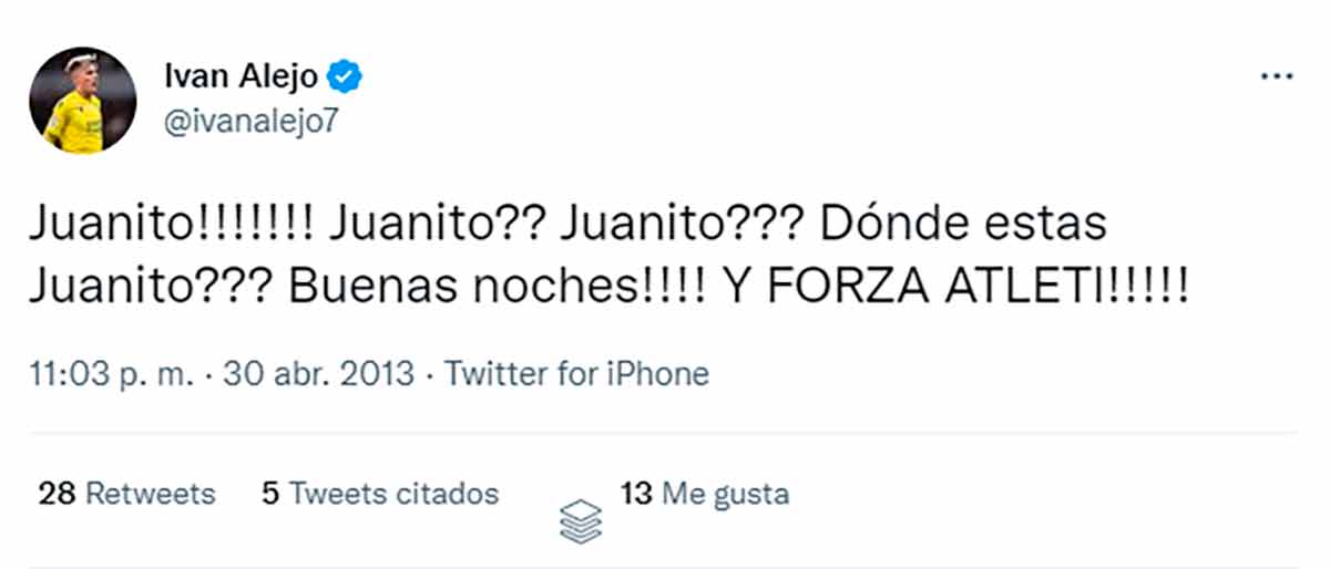 Tuit de Alejo sobre Juanito