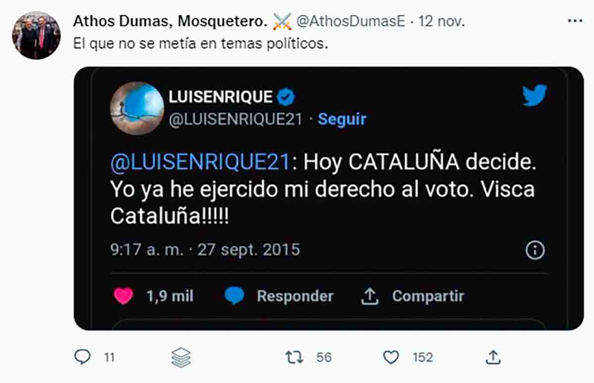 Tuit Emilio sobre Luis Enrique y la política
