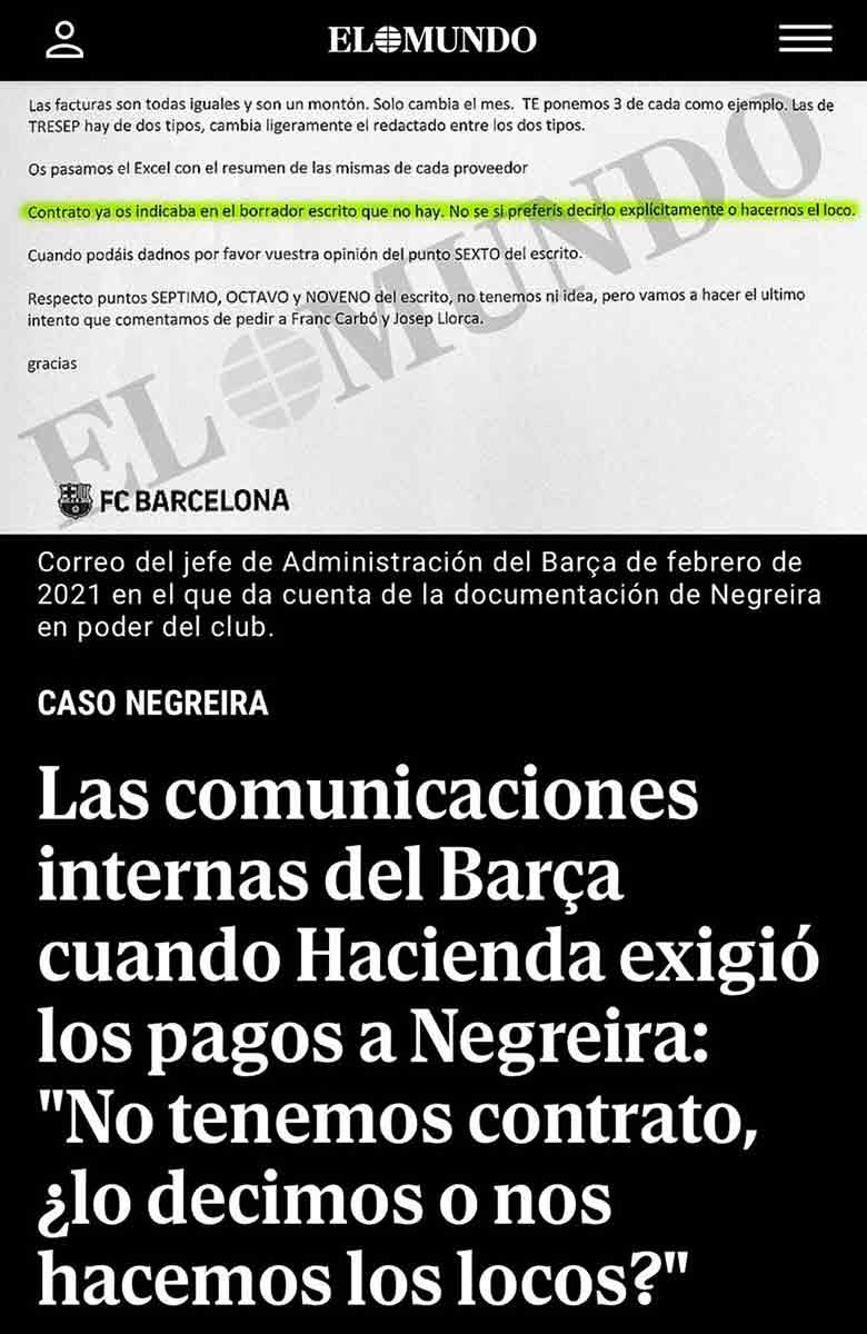 El Mundo correos electrónicos Barça contrato Negreira