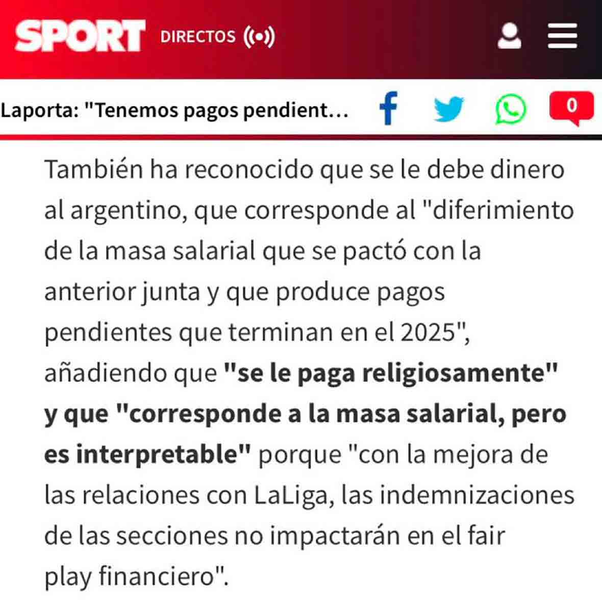Sport Laporta debe dinero Messi