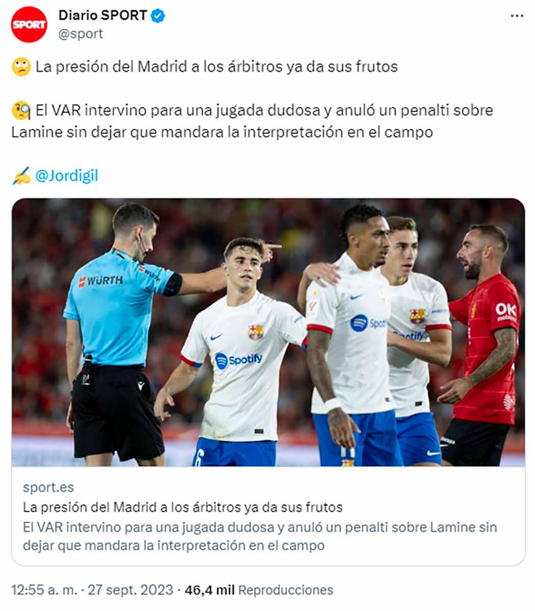 Tuit Sport presión Madrid árbitros