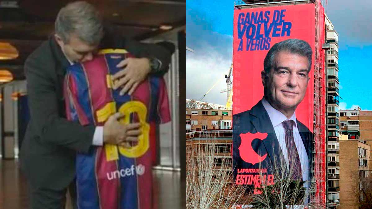 Laporta abrazo Messi y lona