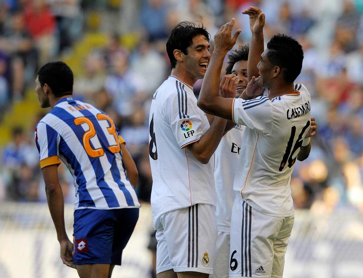 Kaka, Marcelo y Casemiro frente al Deportivo de la Coruña en el Teresa Herrera de 2013